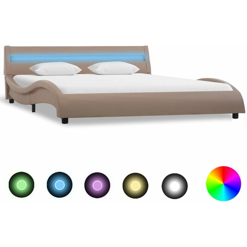 

Estructura de cama con LED cuero sintético capuchino 140x200 cm - Marrón