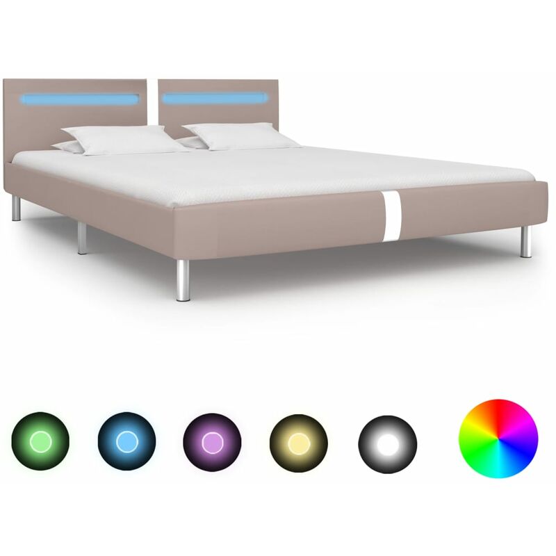 

Estructura de cama con LED cuero sintético capuchino 180x200 cm - Beige
