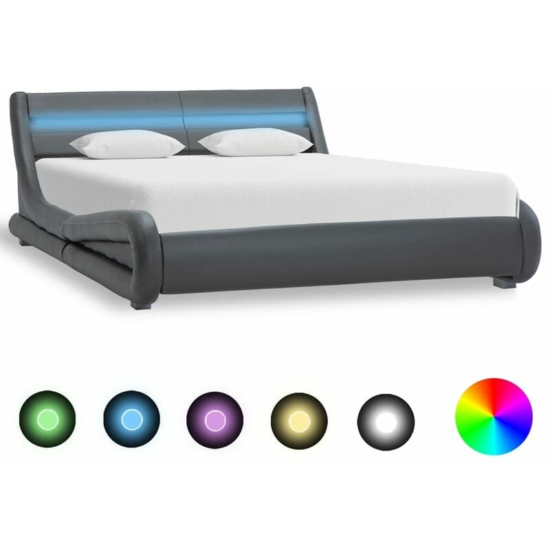 

Estructura de cama con LED cuero sintético gris 120x200 cm - Gris