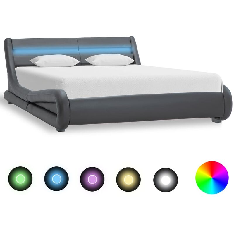 

Estructura de cama con LED cuero sintético gris 160x200 cm - Gris