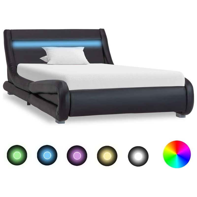 

Estructura de cama con LED cuero sintético negro 100x200 cm - Negro
