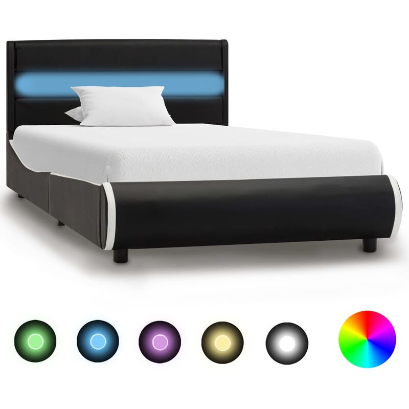 

Estructura de cama con LED cuero sintético negro 100x200 cm - Negro