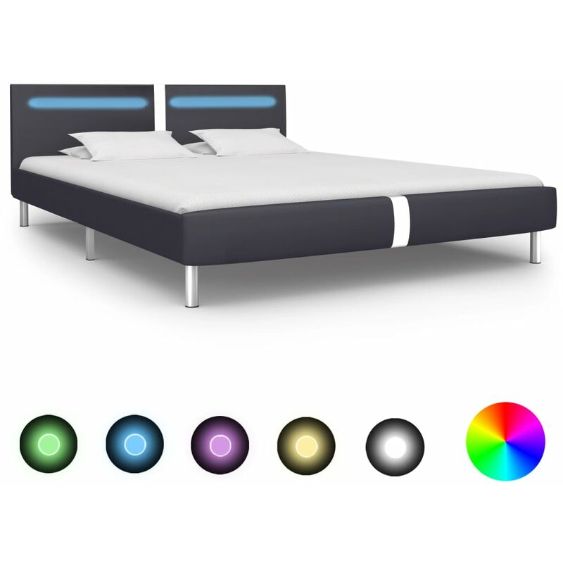 

Estructura de cama con LED cuero sintético negro 160x200 cm - Negro