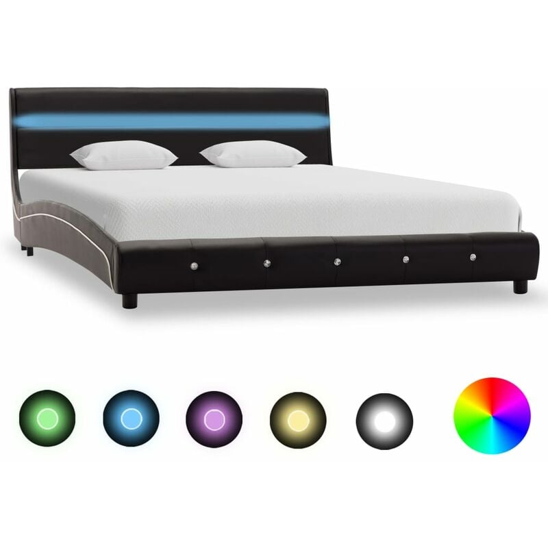 

Estructura de cama con LED cuero sintético negro 160x200 cm - Negro