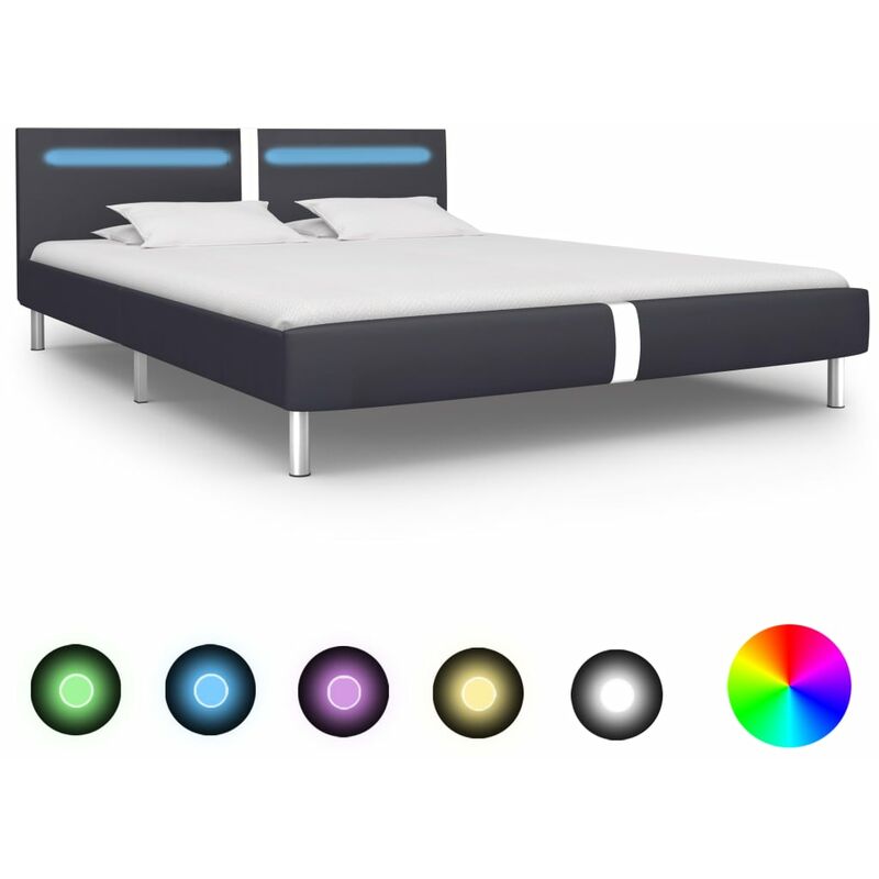 

Estructura de cama con LED cuero sintético negro 180x200 cm - Negro
