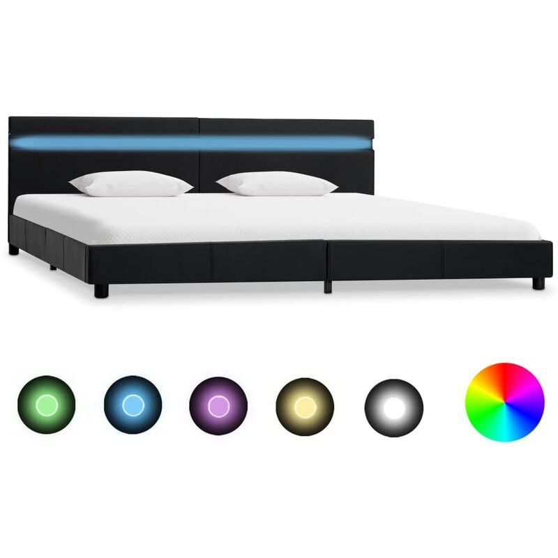 

Estructura de cama con LED cuero sintético negro 180x200 cm - Negro