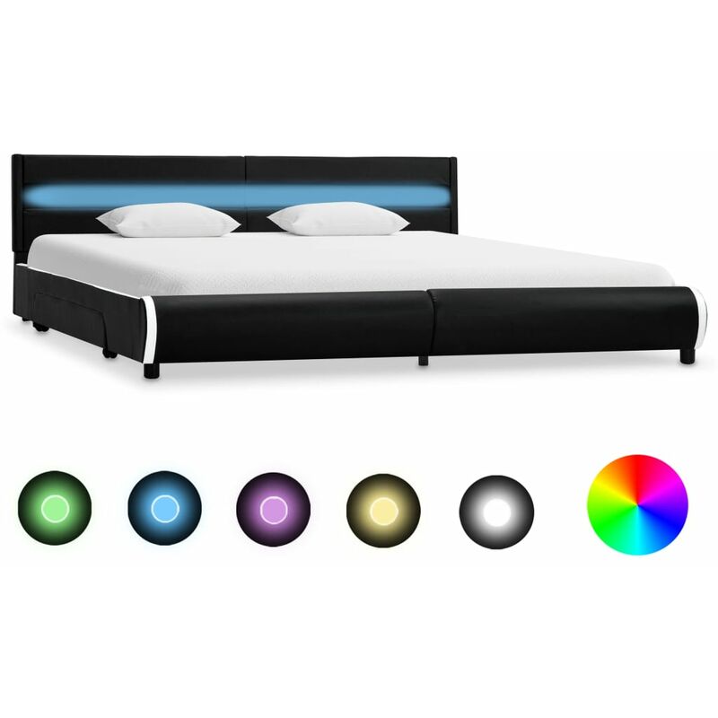 

Estructura de cama con LED cuero sintético negro 180x200 cm - Negro