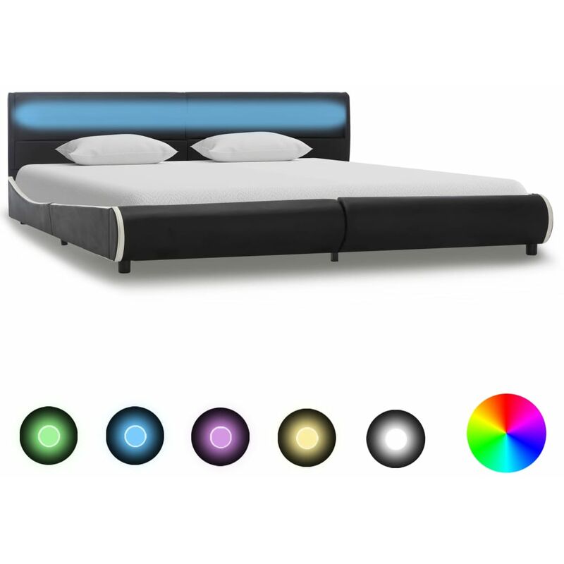 

Estructura de cama con LED cuero sintético negro 180x200 cm - Negro