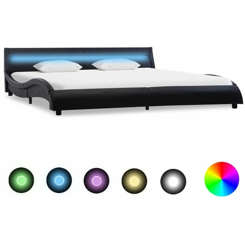 

Estructura de cama con LED cuero sintético negro 180x200 cm - Negro