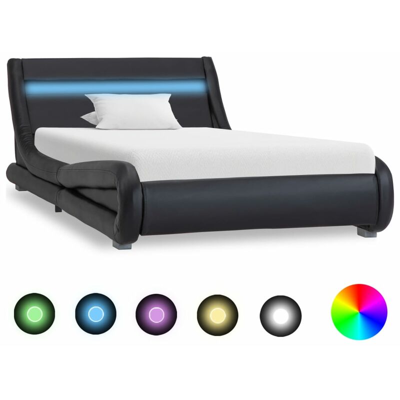 

Estructura de cama con LED cuero sintético negro 90x200 cm - Negro