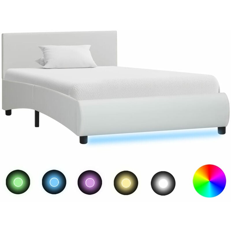 

Estructura de cama con LED de cuero sintetico blanco 100x200 cm