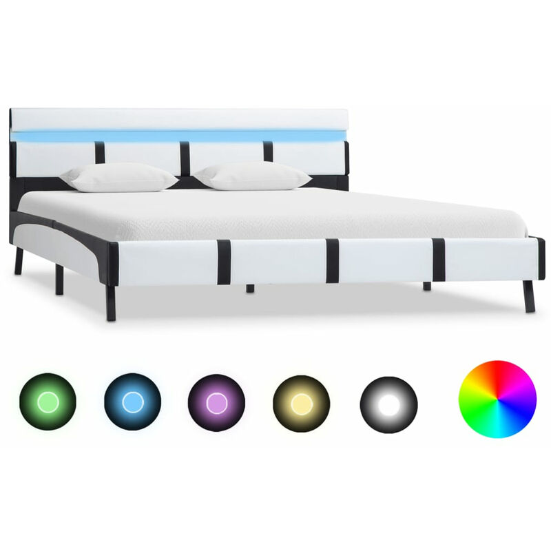 

Estructura de cama con LED de cuero sintetico blanco 140x200 cm