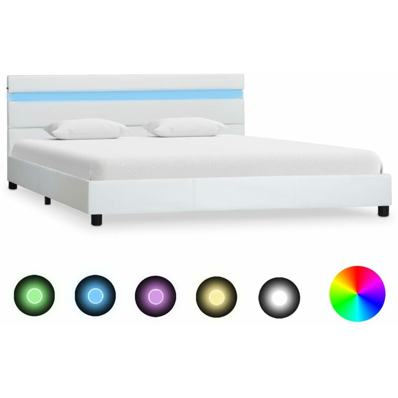 

Estructura de cama con LED de cuero sintetico blanco 140x200 cm