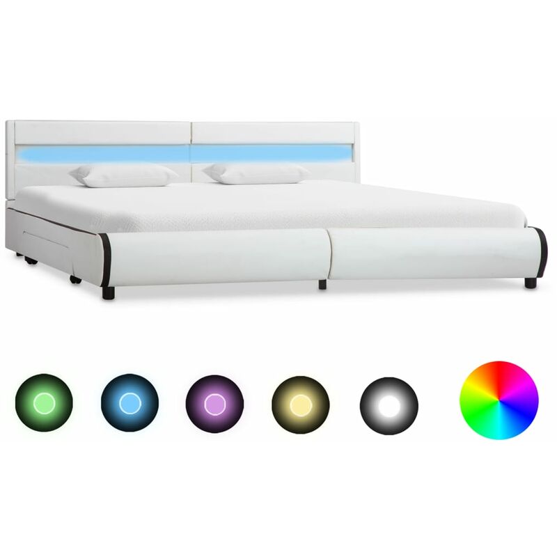 

Happyshopping - Estructura de cama con LED de cuero sintetico blanco 180x200 cm