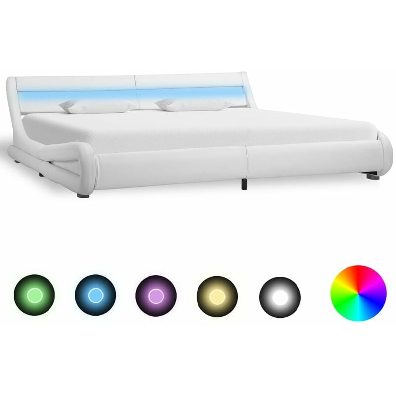 

Estructura de cama con LED de cuero sintético blanco 180x200 cm