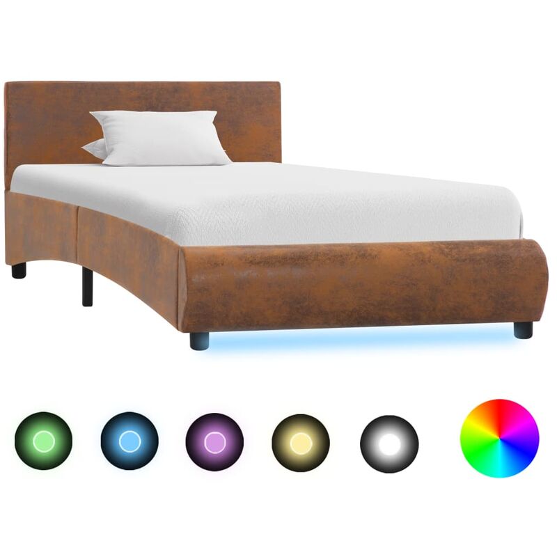 

Estructura de Cama con LED Tela Marrón 90x200 cm - Marrón - Vidaxl