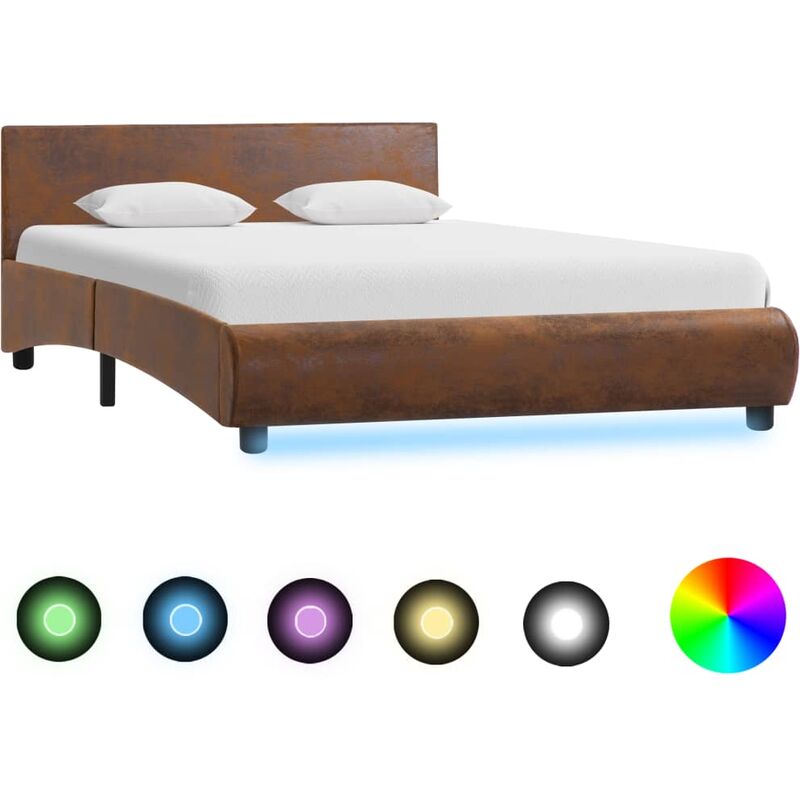 

Estructura de Cama con LED Tela Marrón 140x200 cm - Marrón - Vidaxl