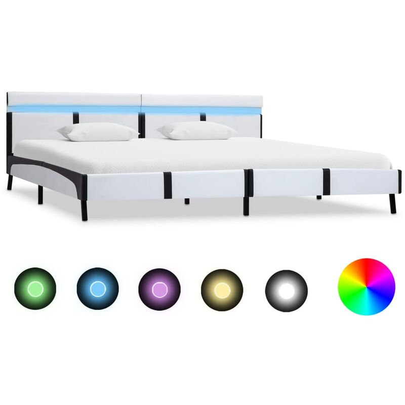 

Estructura de cama con LED de cuero sintetico blanco 180x200 cm