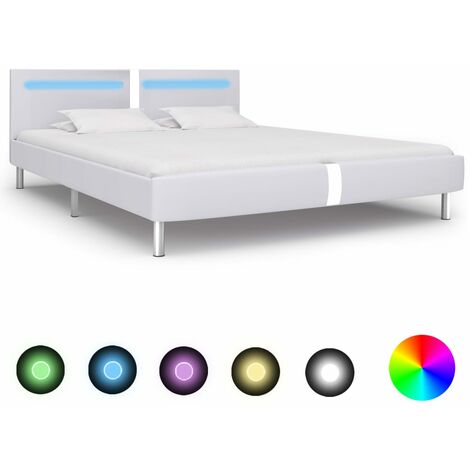 Estructura de cama con LED de cuero sintético blanco 180x200 cm - Blanco