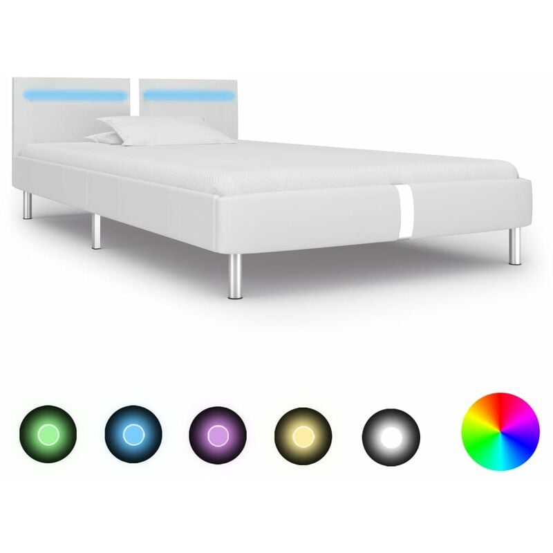 

Estructura de cama con LED de cuero sintetico blanco 90x200 cm