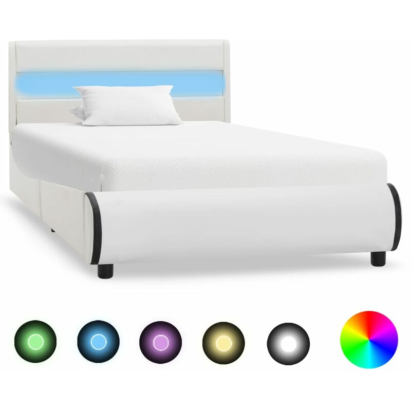 

Estructura de cama con LED de cuero sintético blanco 90x200 cm