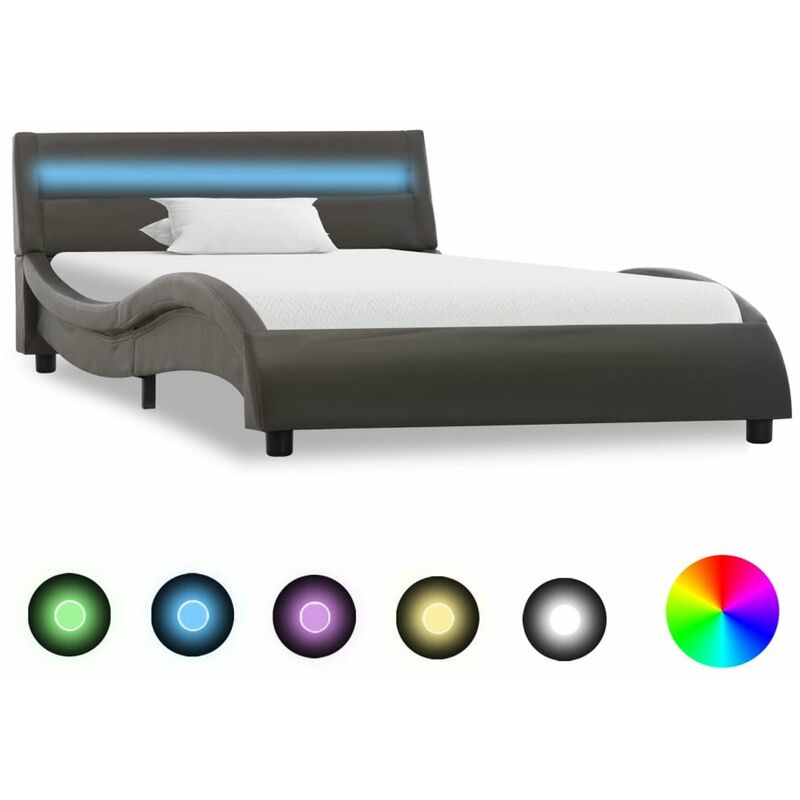 

Estructura de cama con LED de cuero sintetico gris 100x200 cm