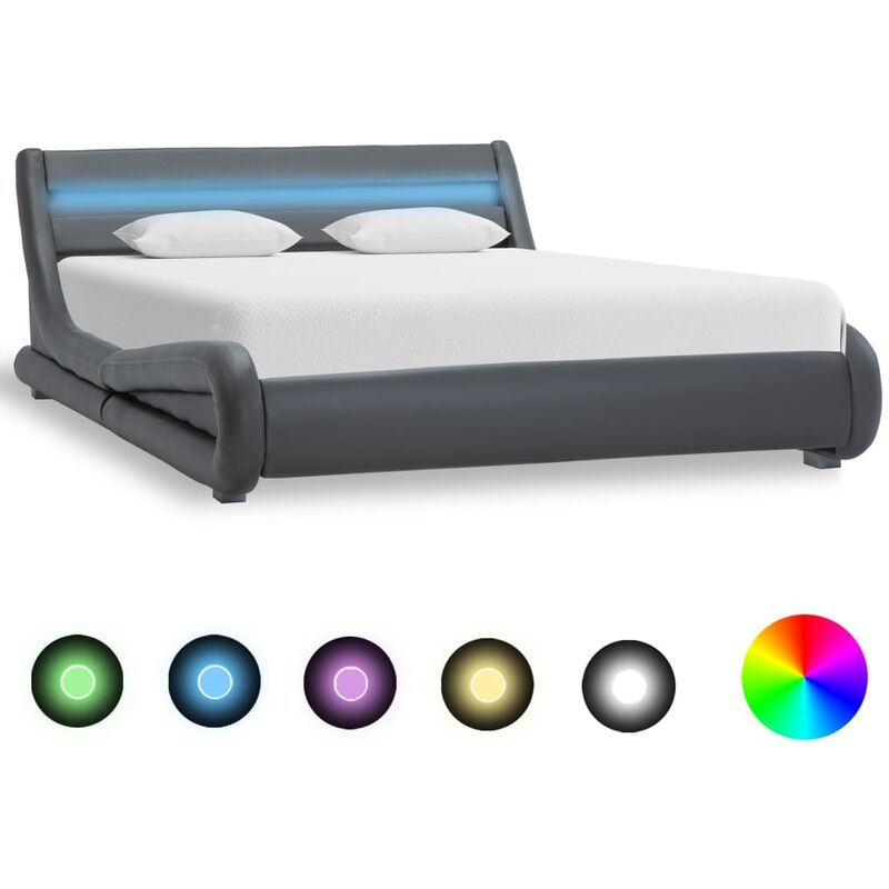 

Estructura de cama con LED de cuero sintético gris 140x200 cm