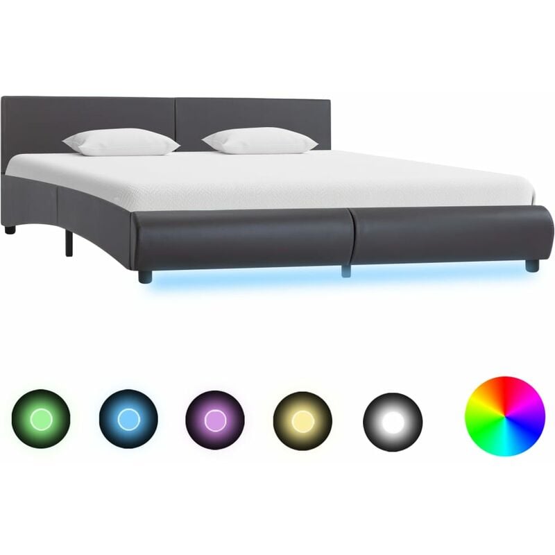 

Estructura de cama con LED de cuero sintetico gris 180x200 cm