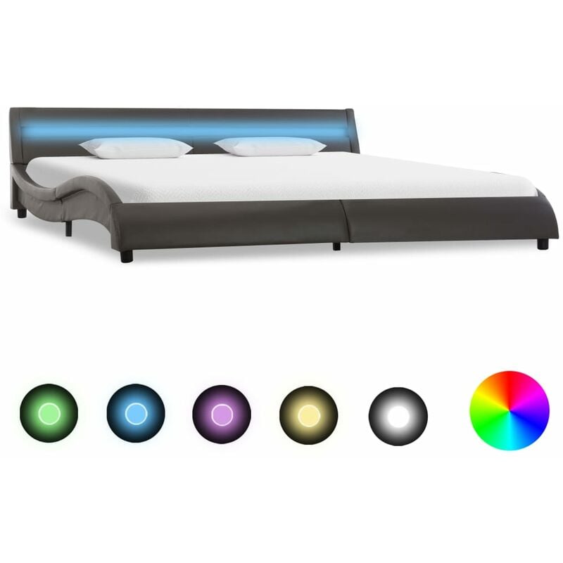 

Estructura de cama con LED de cuero sintetico gris 180x200 cm