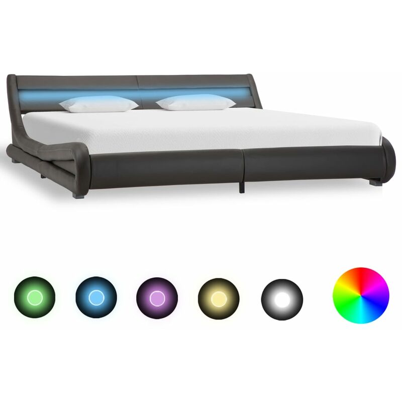 

Estructura de cama con LED de cuero sintético gris 180x200 cm