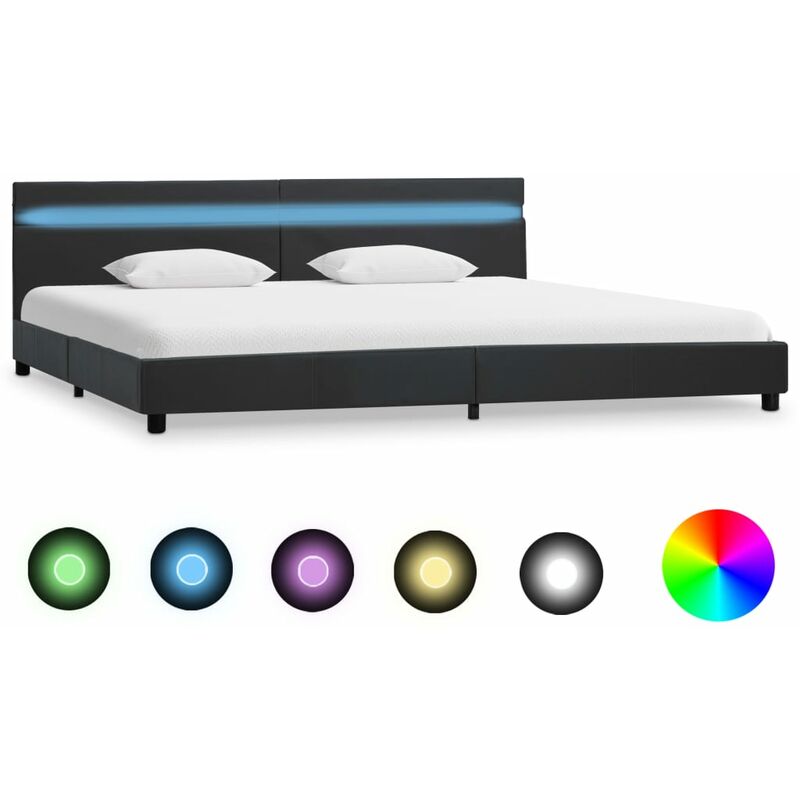 

Estructura de cama con LED de cuero sintético gris 180x200 cm