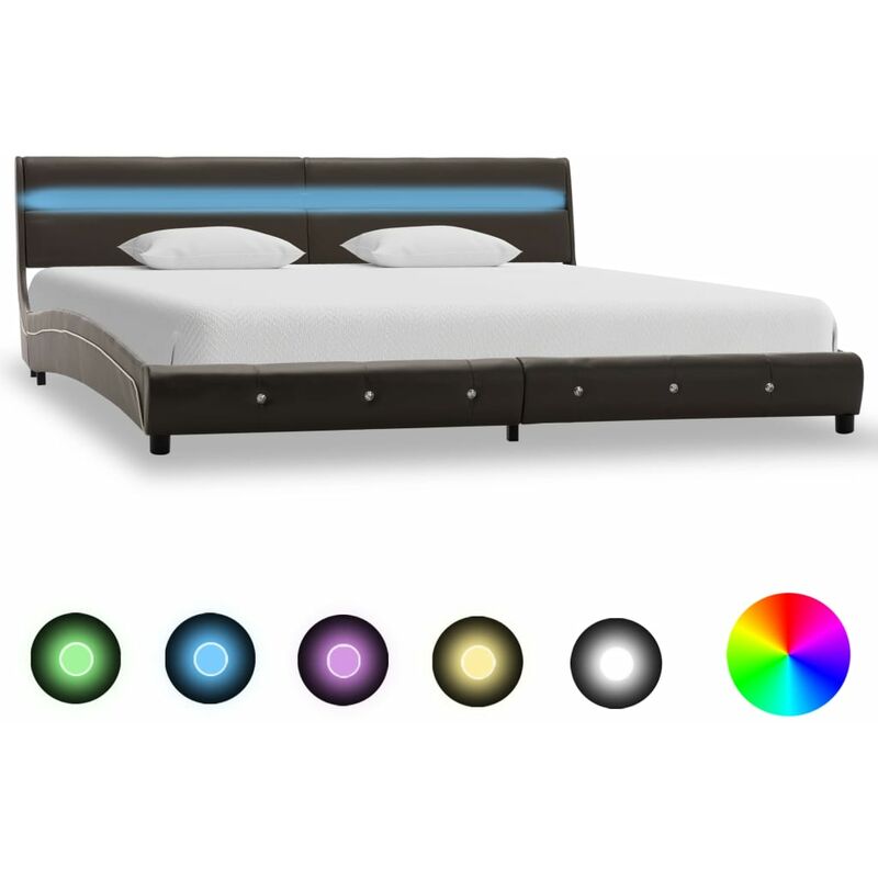 

Estructura de cama con LED de cuero sintético gris 180x200 cm