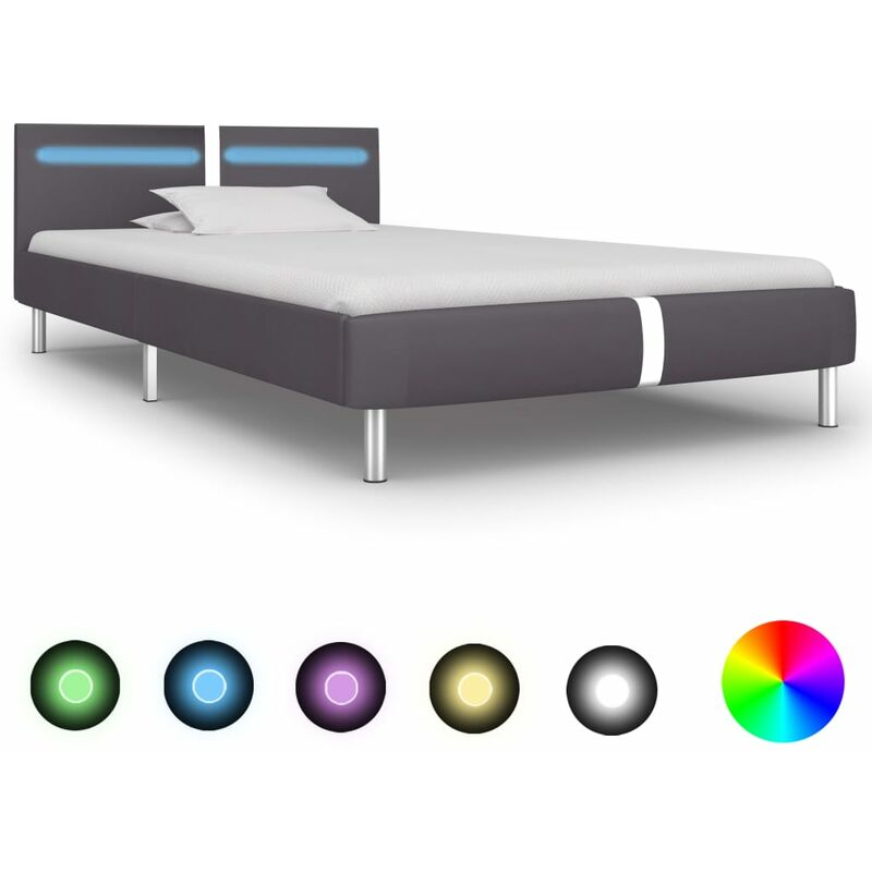 

Estructura de cama con LED de cuero sintetico gris 90x200 cm