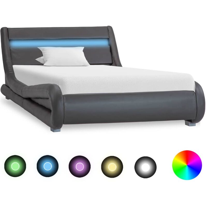 

Estructura de cama con LED de cuero sintético gris 90x200 cm