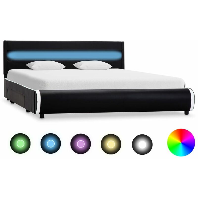 

Happyshopping - Estructura de cama con LED de cuero sintetico negro 120x200 cm
