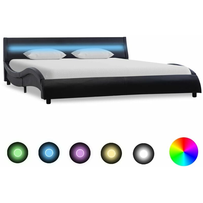 

Estructura de cama con LED de cuero sintético negro 120x200 cm