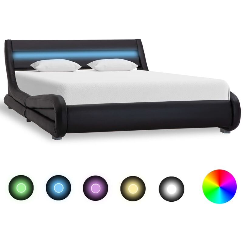

Estructura de cama con LED de cuero sintético negro 120x200 cm