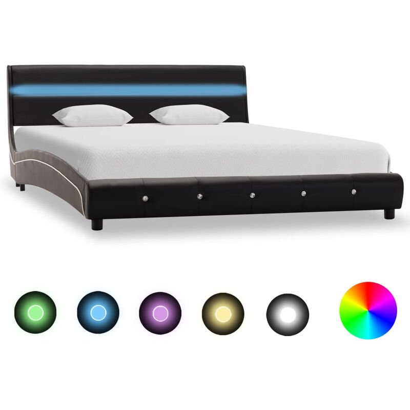 

Estructura de cama con LED de cuero sintetico negro 140x200 cm