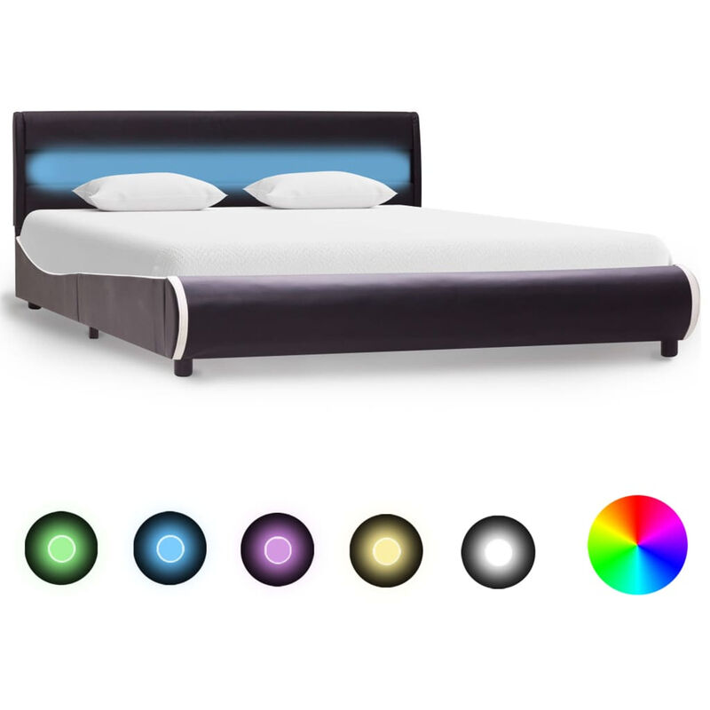

Estructura de cama con LED de cuero sintetico negro 140x200 cm