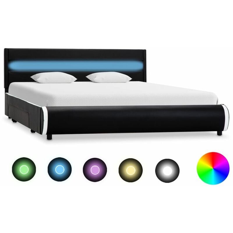 

Estructura de cama con LED de cuero sintético negro 140x200 cm