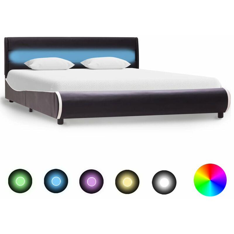 

Estructura de cama con LED de cuero sintético negro 140x200 cm