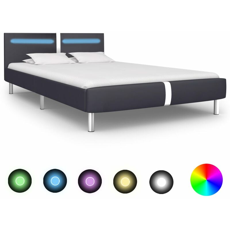 

Estructura de cama con LED de cuero sintético negro 140x200 cm