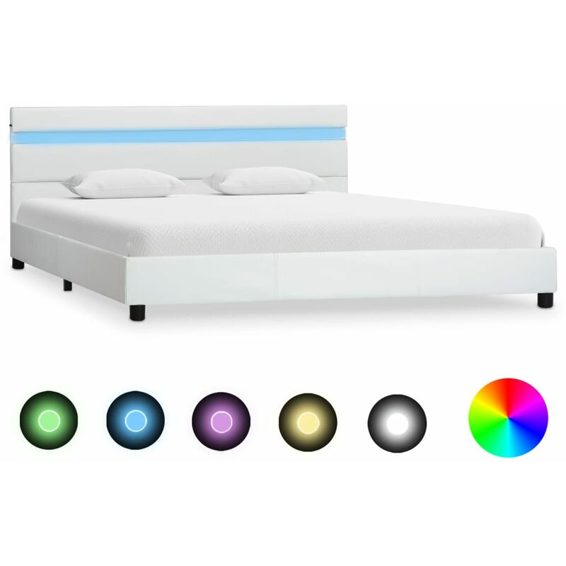 

Estructura de cama con LED de cuero sintético blanco 140x200 cm - Blanco