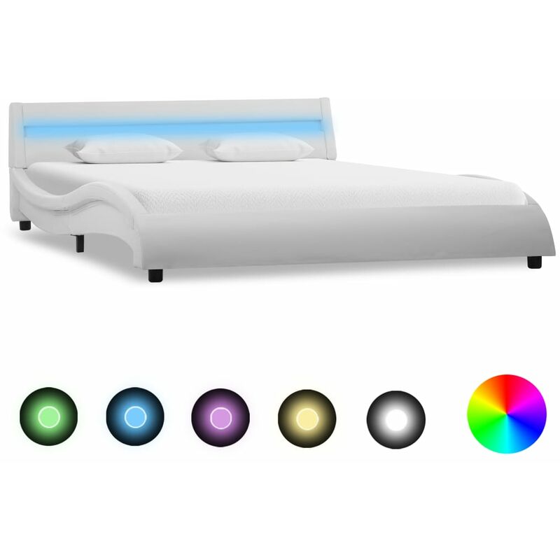

Estructura de cama con LED de cuero sintético blanco 140x200 cm - Blanco