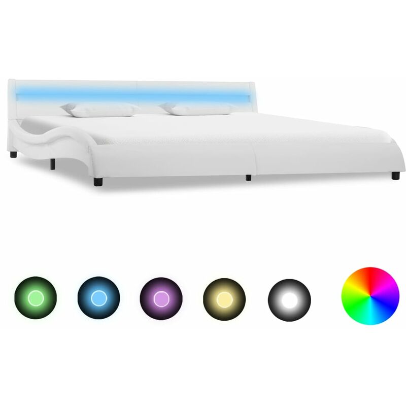 

Estructura de cama con LED de cuero sintético blanco 180x200 cm - Blanco