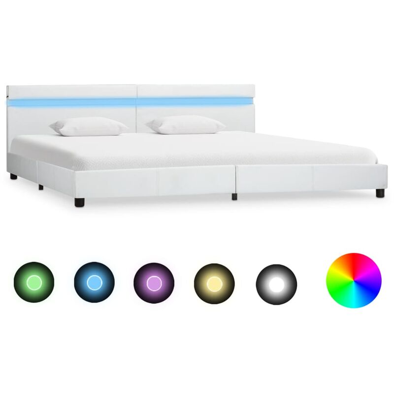 

Estructura de cama con LED de cuero sintético blanco 180x200 cm - Blanco