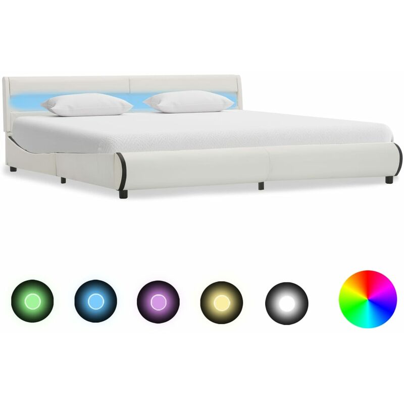 

Estructura de cama con LED de cuero sintético blanco 180x200 cm - Blanco