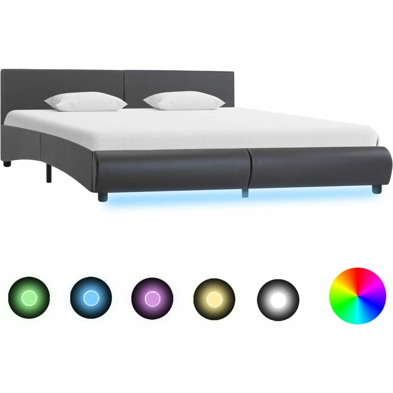 

Estructura de cama con LED de cuero sintético gris 180x200 cm - Gris