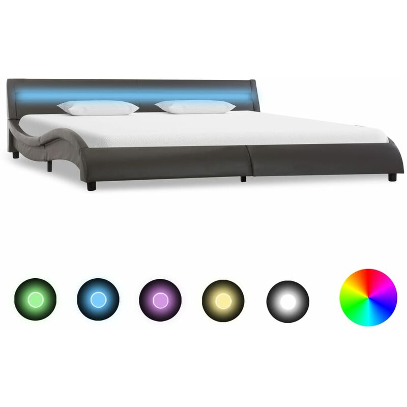 

Estructura de cama con LED de cuero sintético gris 180x200 cm - Gris