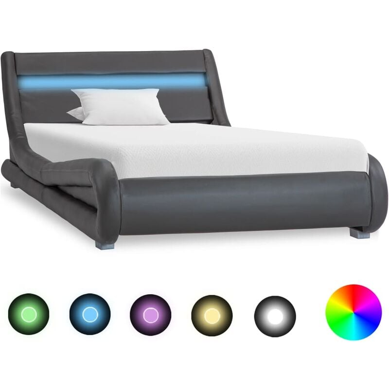 

Estructura de cama con LED de cuero sintético gris 90x200 cm - Gris